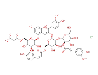 peonidin 3-O-[2-O-(2-O-(trans-feruloyl)-glucosyl)-6-O-(cis-p-coumaroyl)-glucoside]-5-O-[6-O-(malonyl)-glucoside]
