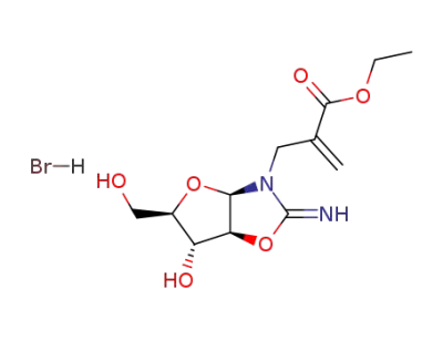 2-((3aR,5R,6R,6aS)-6-Hydroxy-5-hydroxymethyl-2-imino-tetrahydro-furo[2,3-d]oxazol-3-ylmethyl)-acrylic acid ethyl ester; hydrobromide